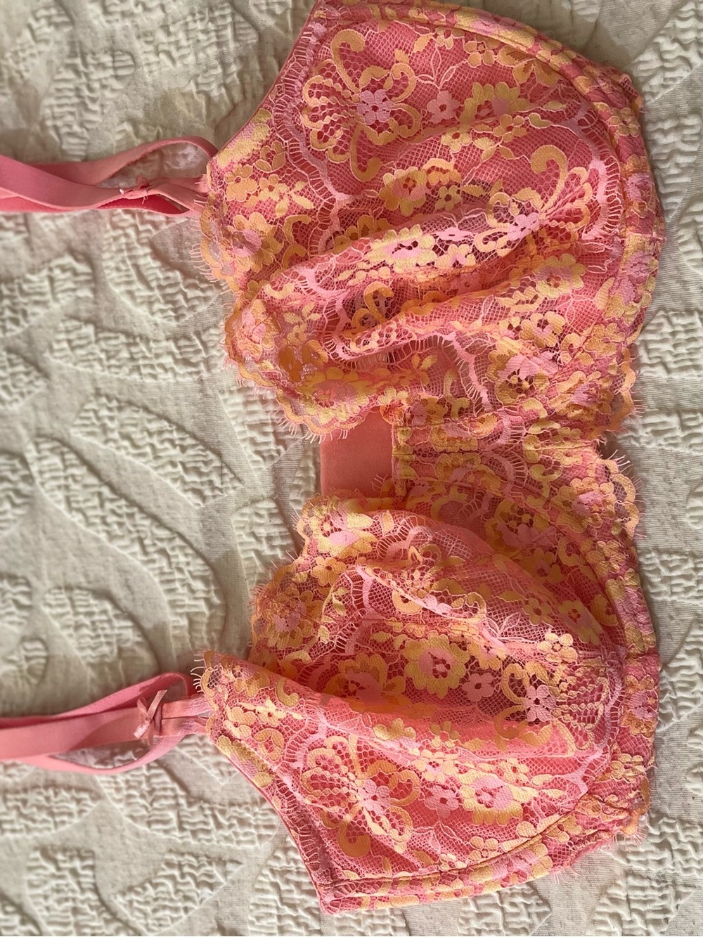 Victoria's Secret coral Lace-Trim Bralette push up without padding 36DDD